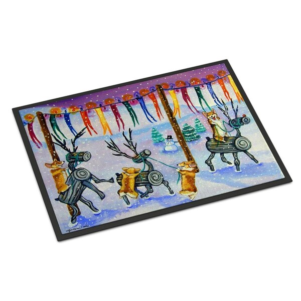 Carolines Treasures 24 x 36 in. Corgi Log Reindeer Race Christmas Indoor or Outdoor Mat 7443JMAT - main